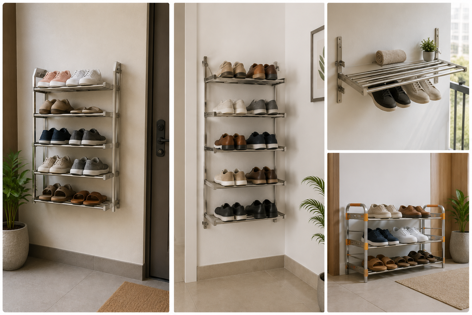 Wall-mounted shoe rack in a modern Bangalore apartment entryway